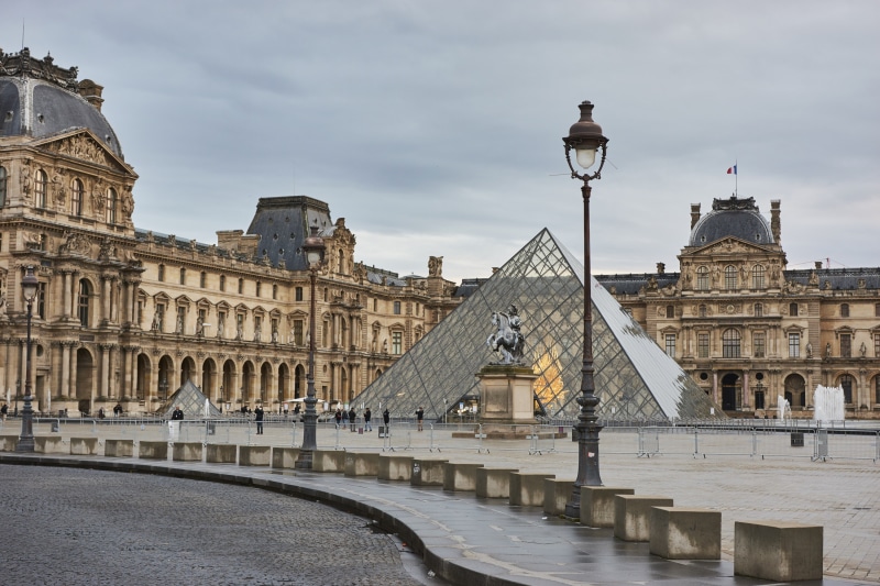 Louvre Museum and Pyramid in Paris, France