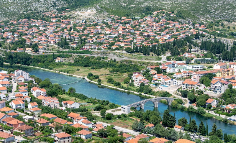 Town with river and bridge in Bosnia and Herzegovina