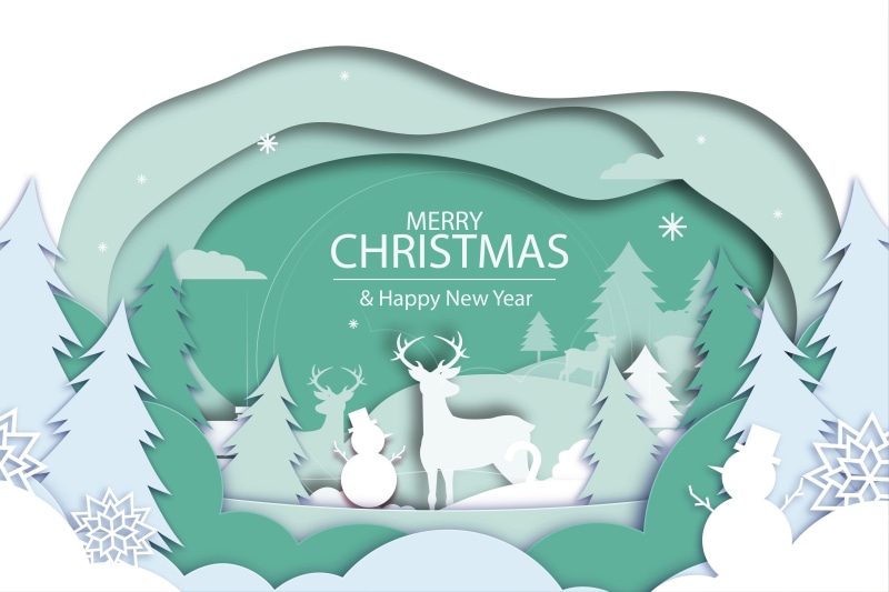 Merry Christmas and Happy New Year paper art