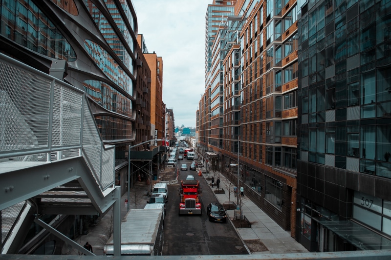 Trucks on a street in New York City