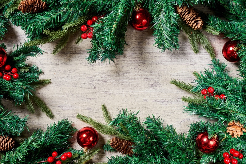 Christmas garland with pine cones and red berries