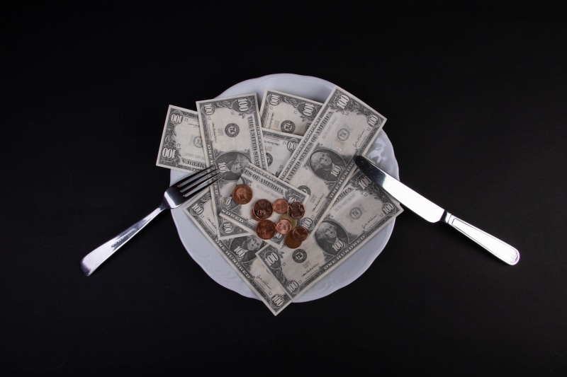 Plate of Money with Fork and Knife