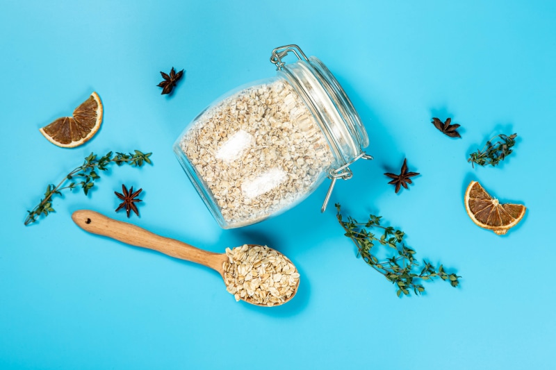 Oatmeal in a jar with star anise and dried orange slices