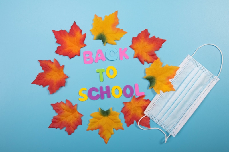 Back to School with Face Mask and Autumn Leaves