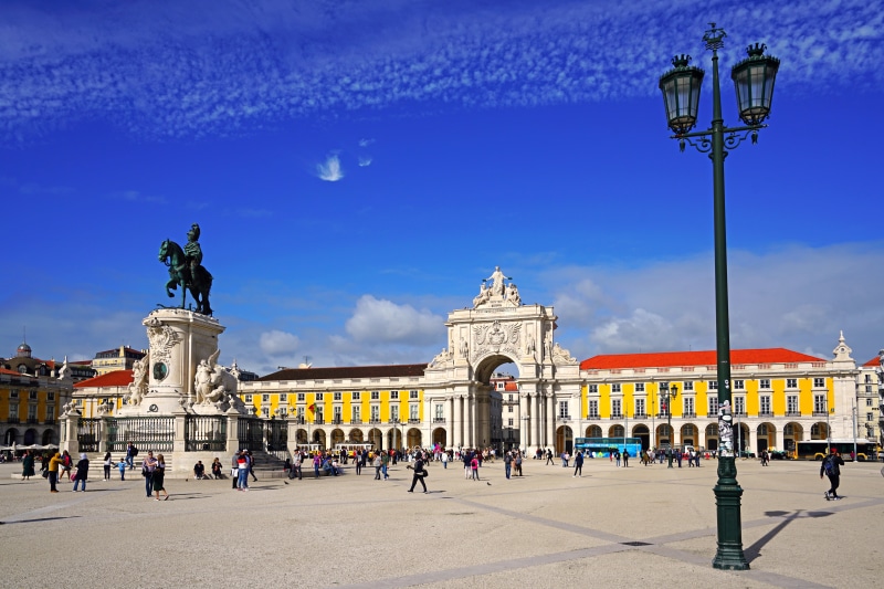Lisbon, Portugal: Praça do Comércio with Arch and Statue