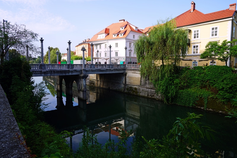 Cobblers Bridge over Ljubljanica River in Ljubljana, Slovenia