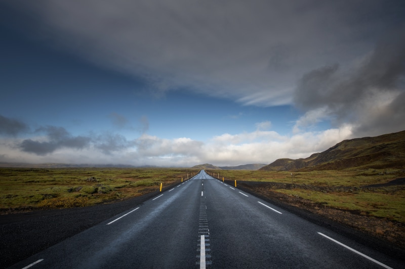 Road in Iceland with Mountains and Clouds