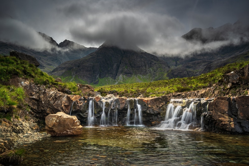 Waterfall in the mountains of Isle of Skye, Scotland