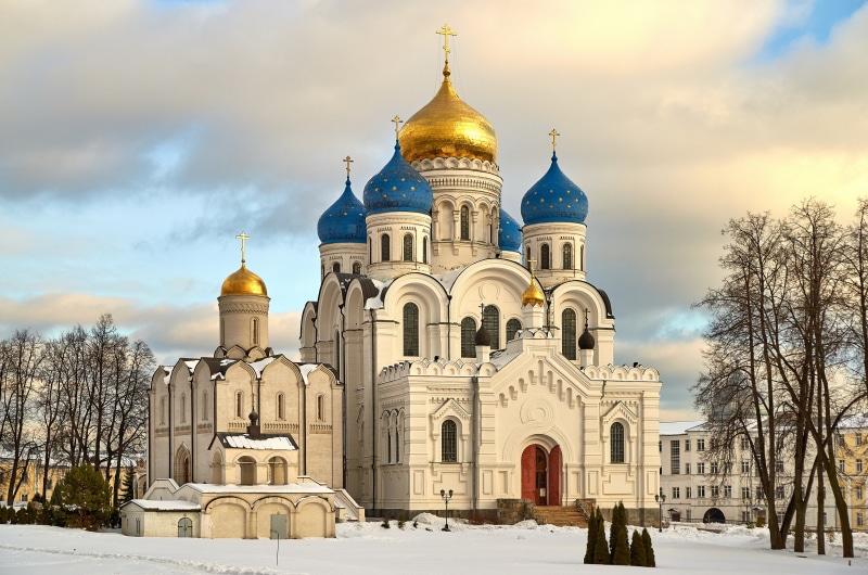 Nikolo-Ugreshsky Monastery in Russia with Golden and Blue Domes