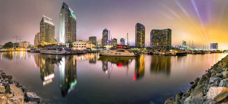 San Diego Skyline and Marinas at Night