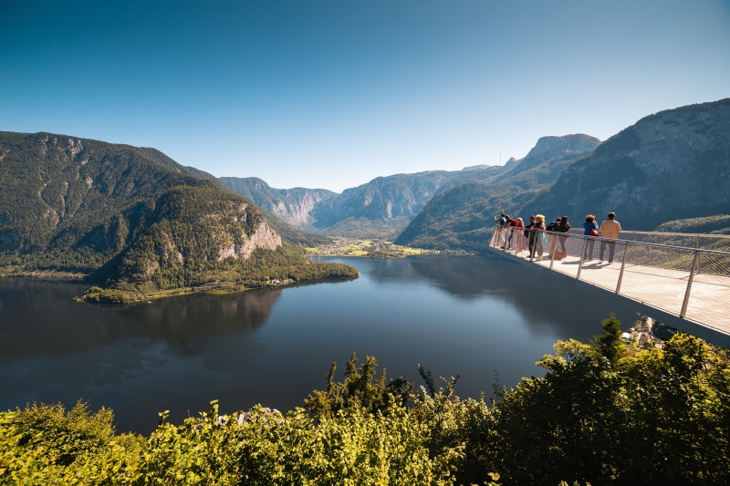 Skywalk Hallstatt Austria Mountains Lake Tourists