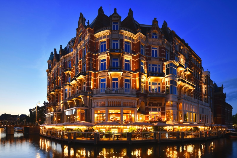 Hotel De L'Europe in Amsterdam at Dusk
