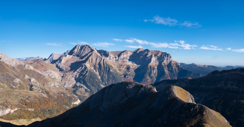 Mountains in Aragon, Spain under a blue sky