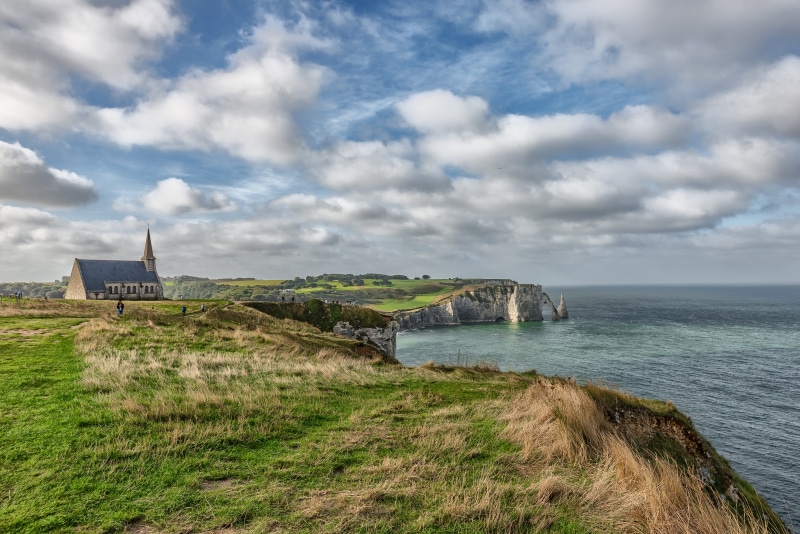 Chapel on the cliffs of Etretat, France