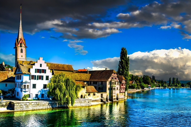 Stein am Rhein, Switzerland with River and Houses