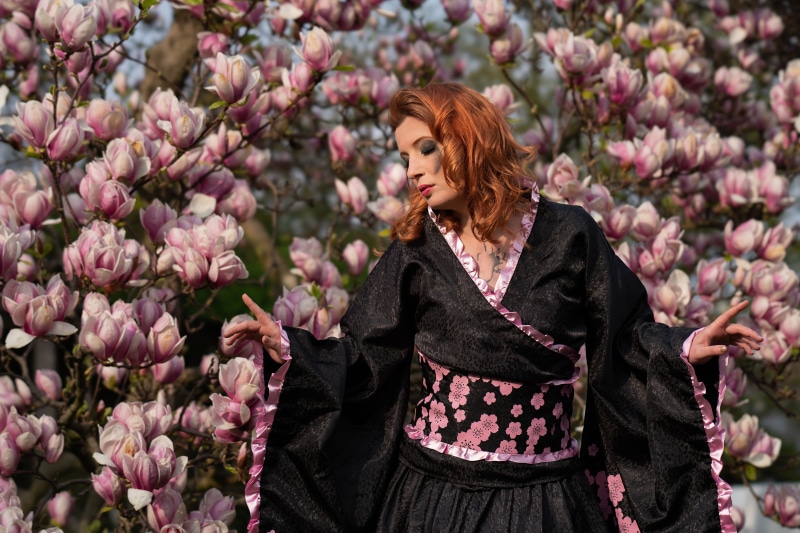 Frauke Dollinger in Kimono with Magnolia Flowers