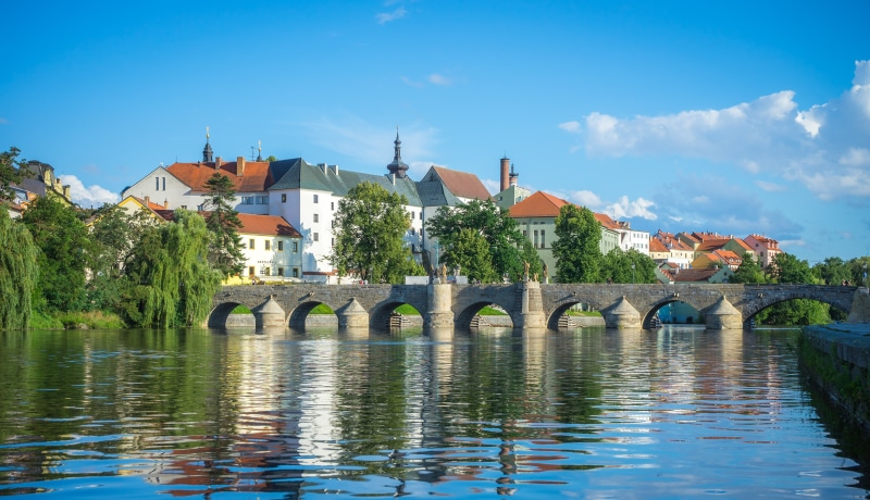 Stone bridge over Otava River in Pisek, Czech Republic