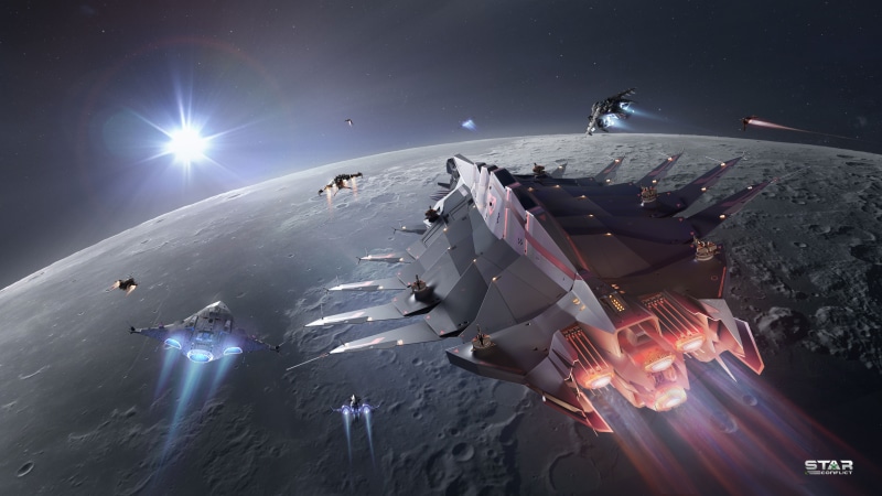 Star Conflict Starships in Orbit Above Moon