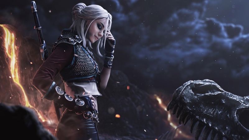 4K Cirilla from The Witcher 3 Wild Hunt with Dinosaur Skull