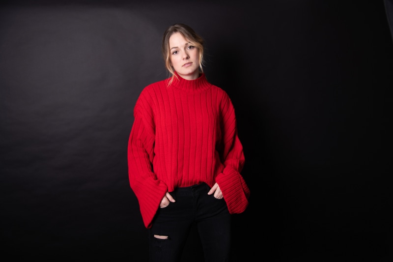 Claudie Michaud-Couture in red sweater