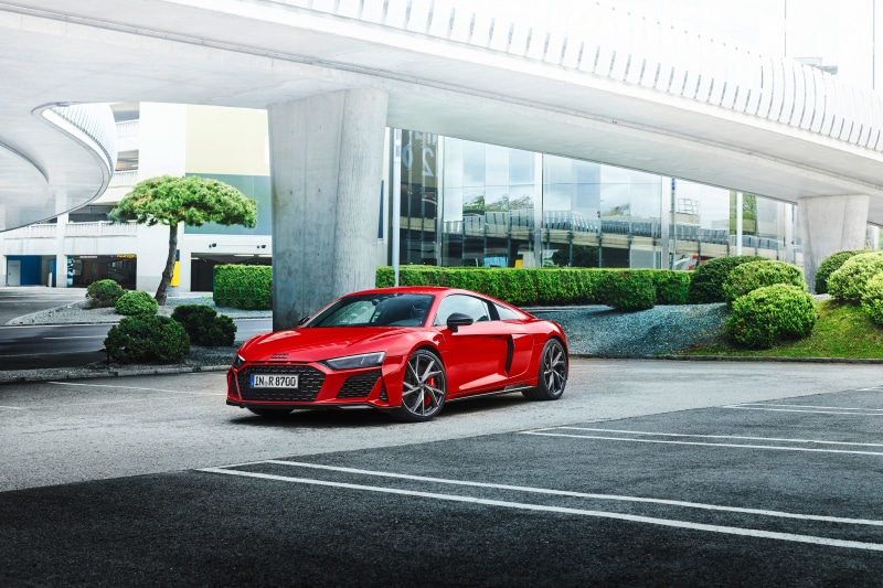 Red Audi R8 V10 Performance RWD parked