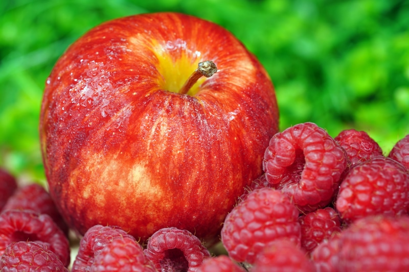 Red Apple and Raspberries