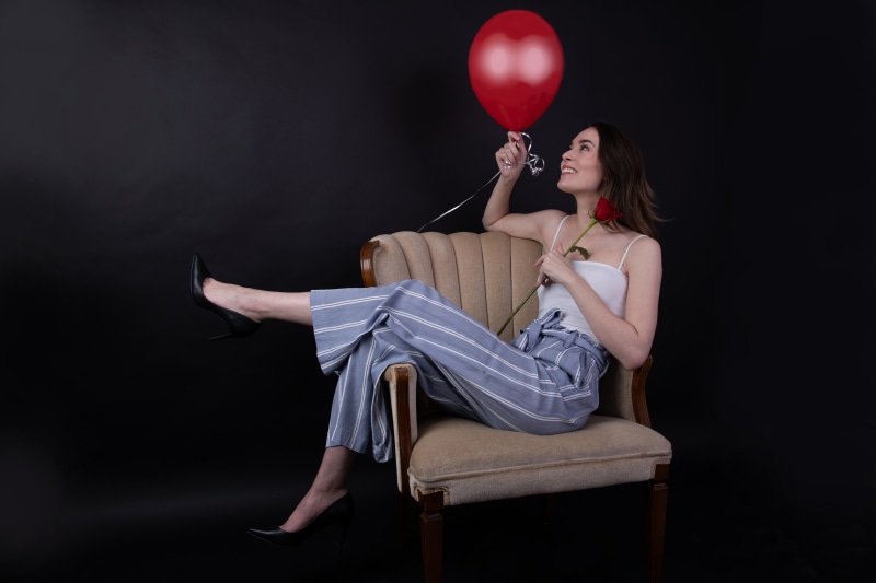 Catherine Breton with Red Balloon and Rose