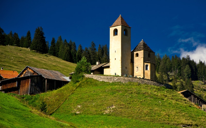 Church tower in the Swiss Alps