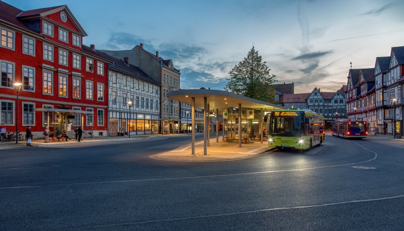4K Germany Bus Town Square Street Lights