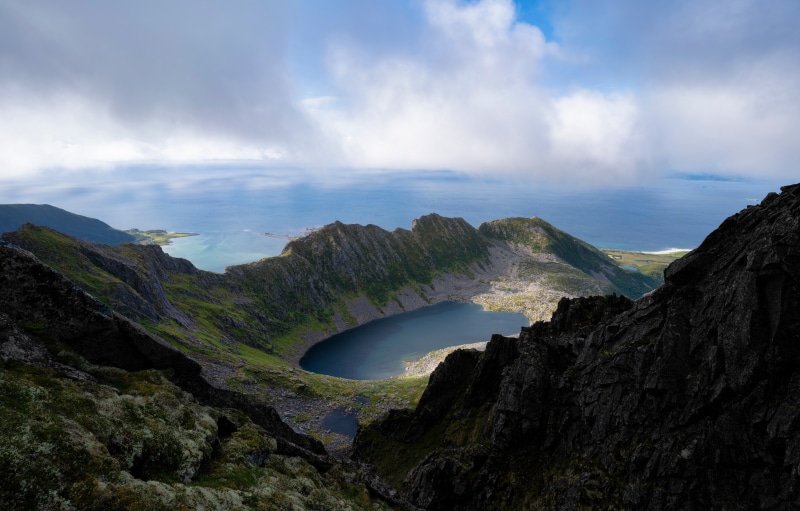 Trolldalsvatnet Lake and Mountains in Lofoten, Norway