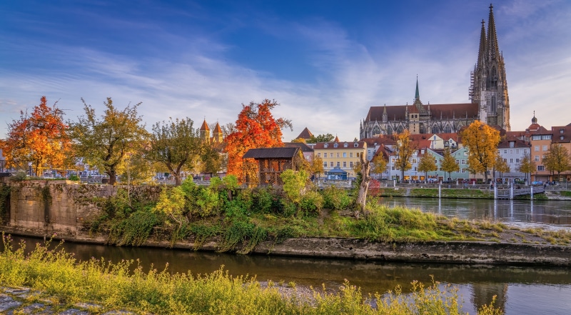 Regensburg, Germany with St. Peter's Cathedral in Autumn