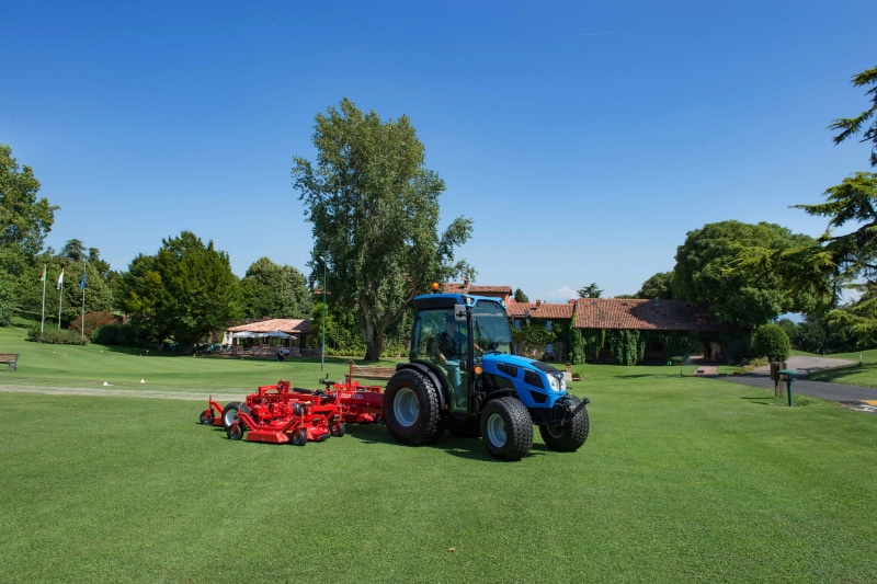 Landini 2-050 STD Cab tractor with mower on golf course