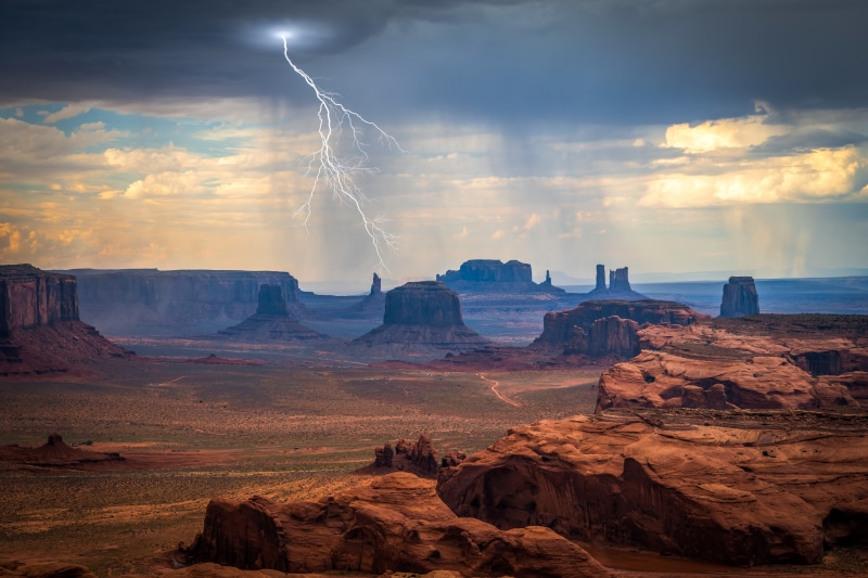 Monument Valley with Lightning Strike