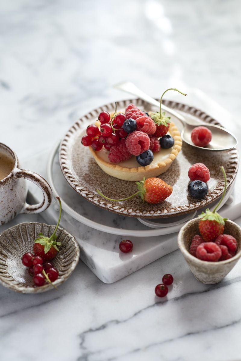 Berry tart with currants, raspberries, and blueberries