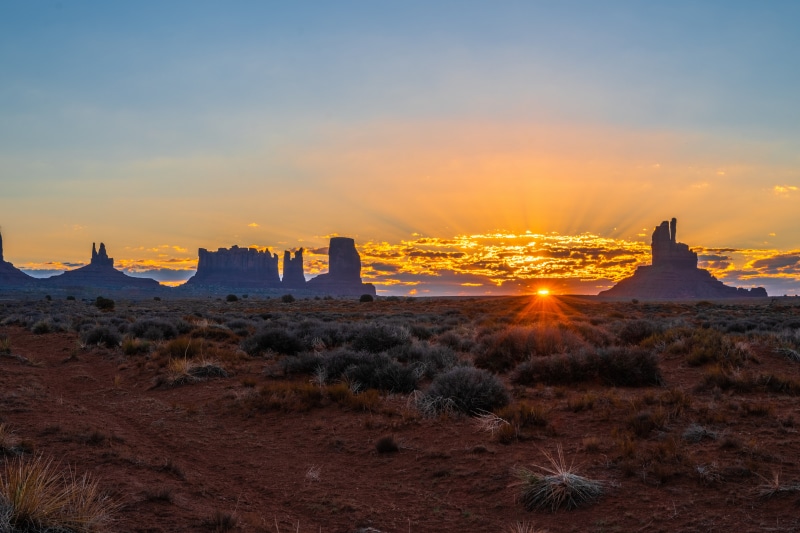 Monument Valley Sunset with Sun Rays