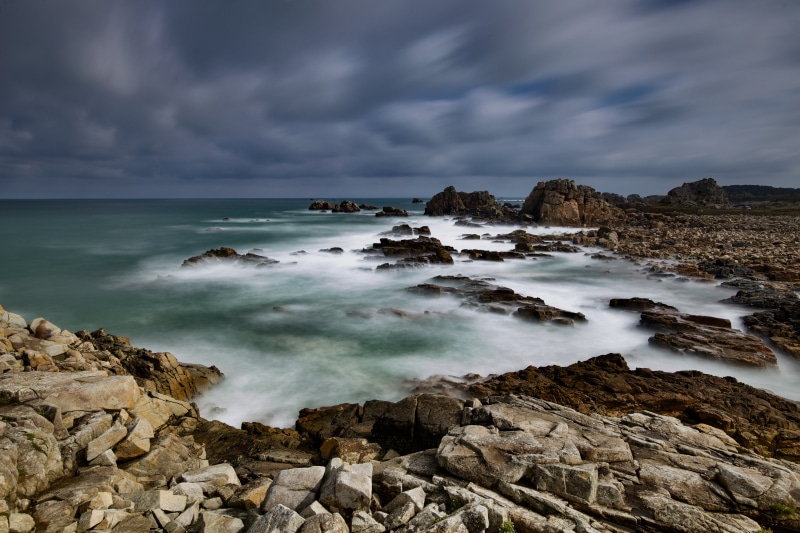 Rocky Coastline in Brittany, France with Clouds