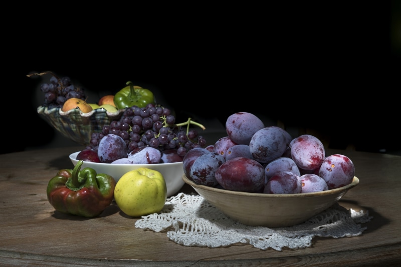 Still-life with Plums, Grapes, Bell Pepper, and Apples