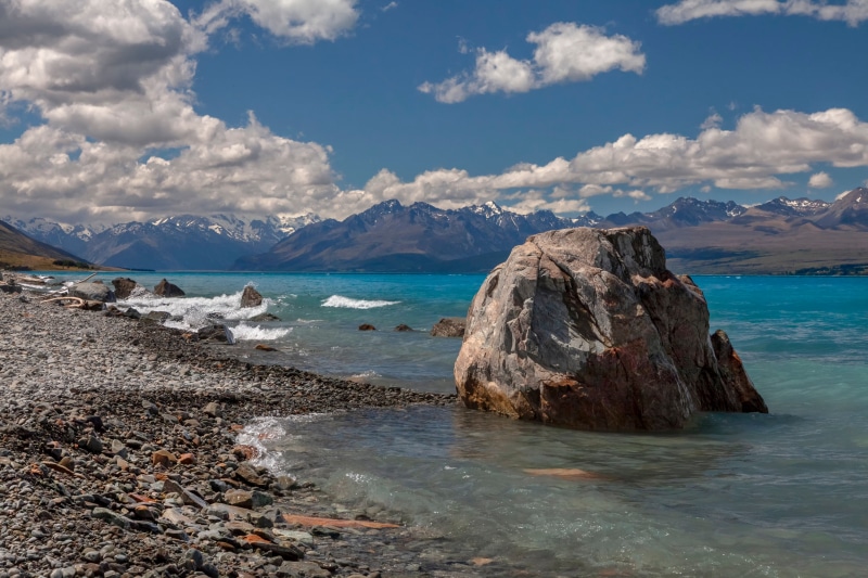 Lake Pukaki, New Zealand, Mountains, Stones, Clouds