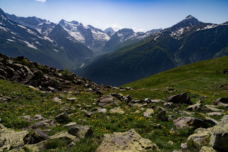 Mountains and valley in Dombay, Russia