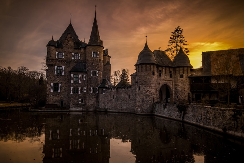Burg Satzvey Castle in Germany at sunset