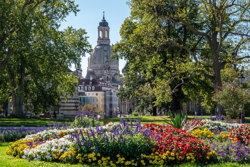 Dresden Germany Frauenkirche and Flower Garden