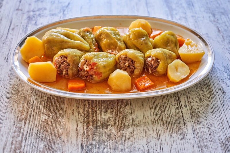 Stuffed Bell Peppers with Potatoes and Carrots on a Plate