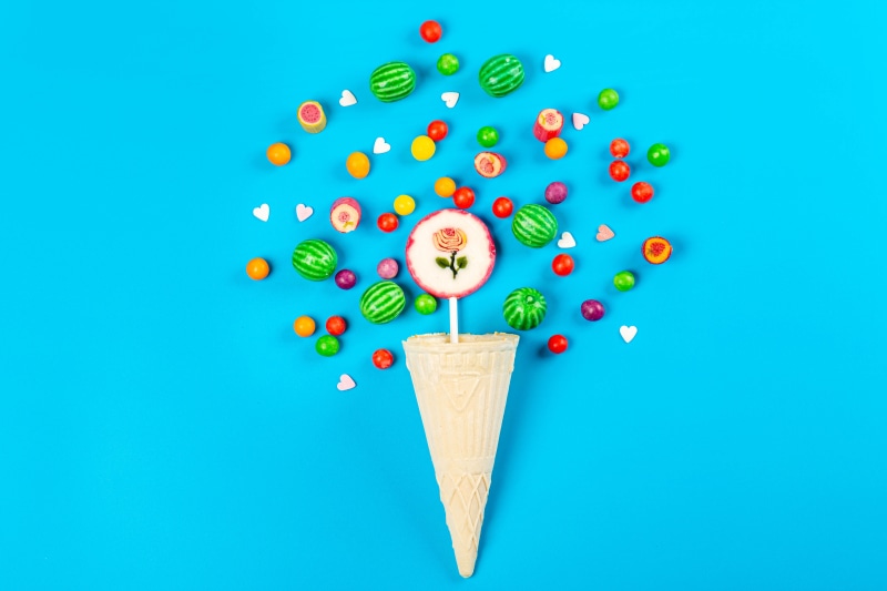 Candy and Lollipop in Ice Cream Cone