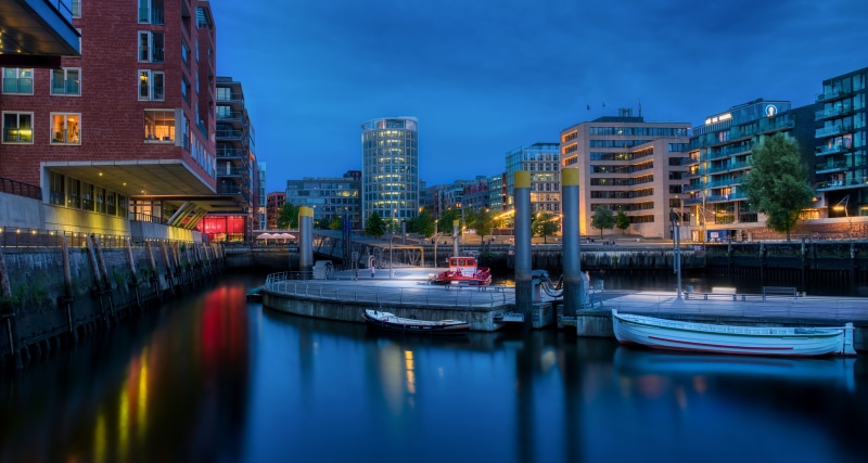 Hamburg Hafencity Waterfront at Dusk