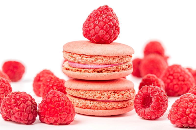 Pink Raspberry Macarons with Fresh Raspberries