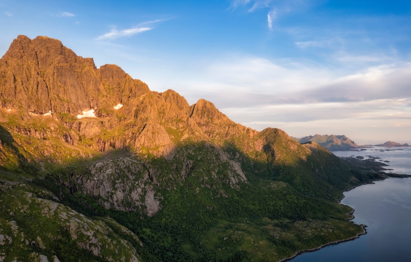 Rulten peak, Lofoten Mountains, Norway at sunset