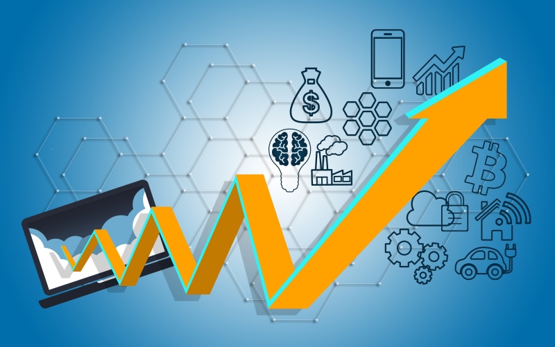 Business Growth with Technology and Finance Icons