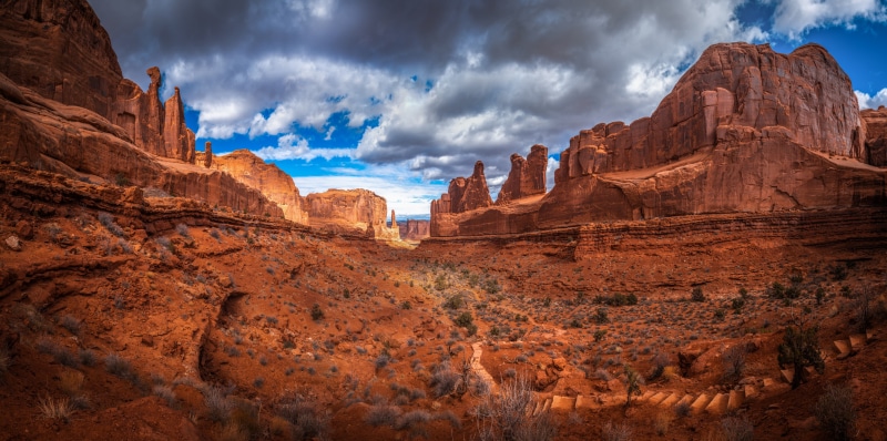 Arches National Park, USA, with dramatic clouds