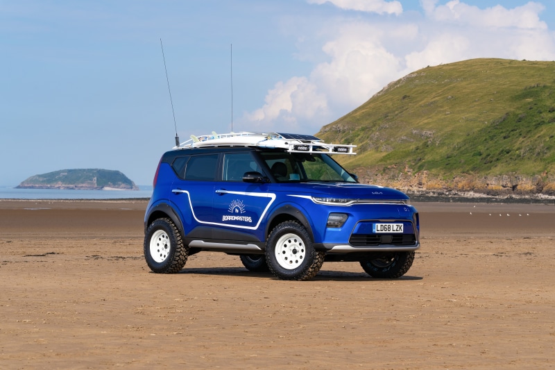 2021 Kia Soul EV Boardmasters Edition on a beach