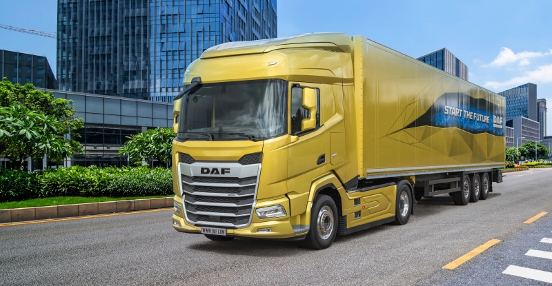 Yellow DAF Trucks on a City Street